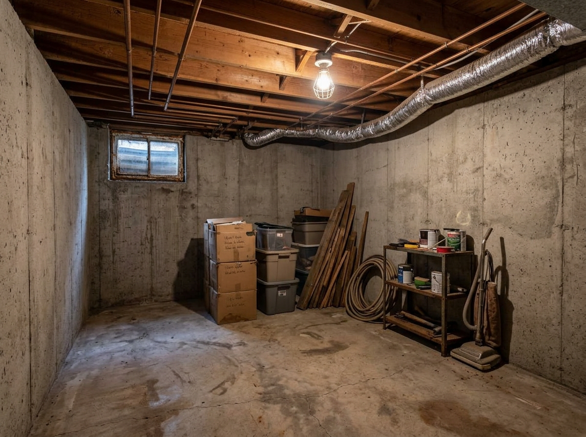 Home Gym & Storage — unfinished state, same camera angle