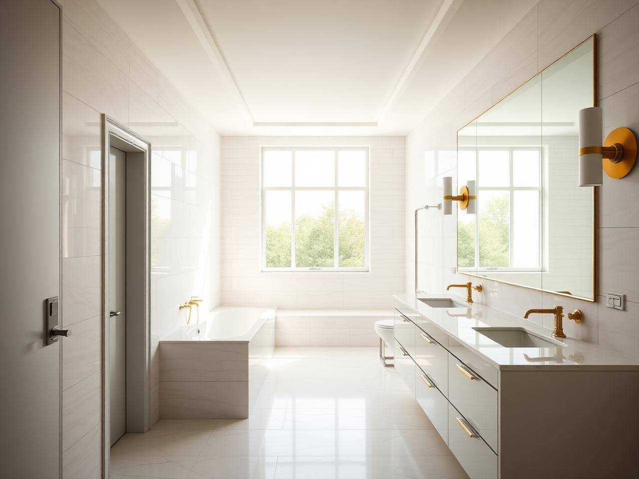 Renovated Hollis bathroom with custom tile and a floating vanity