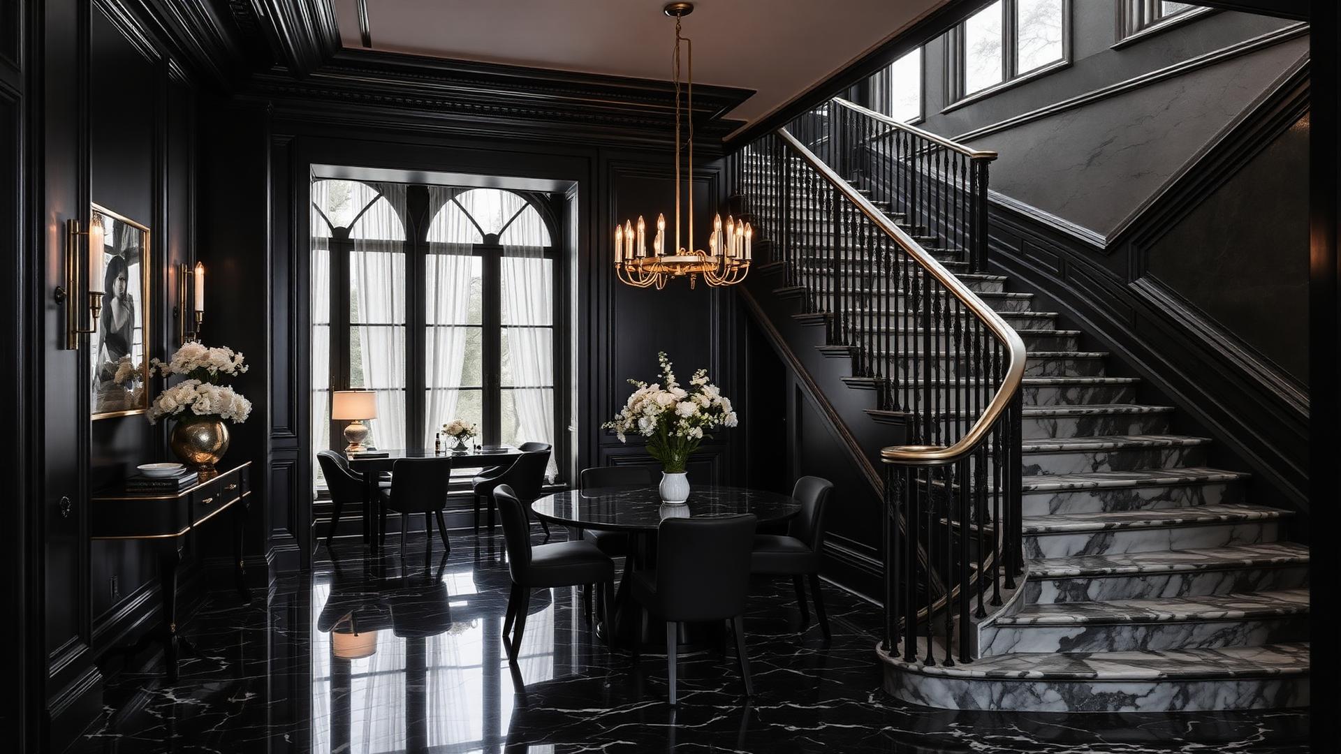 Elegant renovated interior with brass lighting and custom millwork