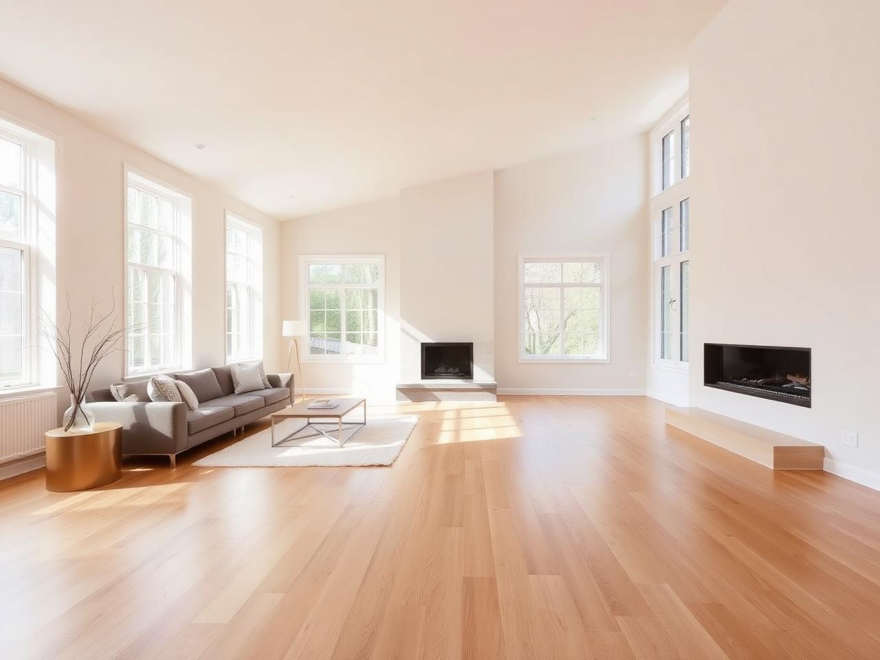 Renovated Hollis living room with warm wood and natural light