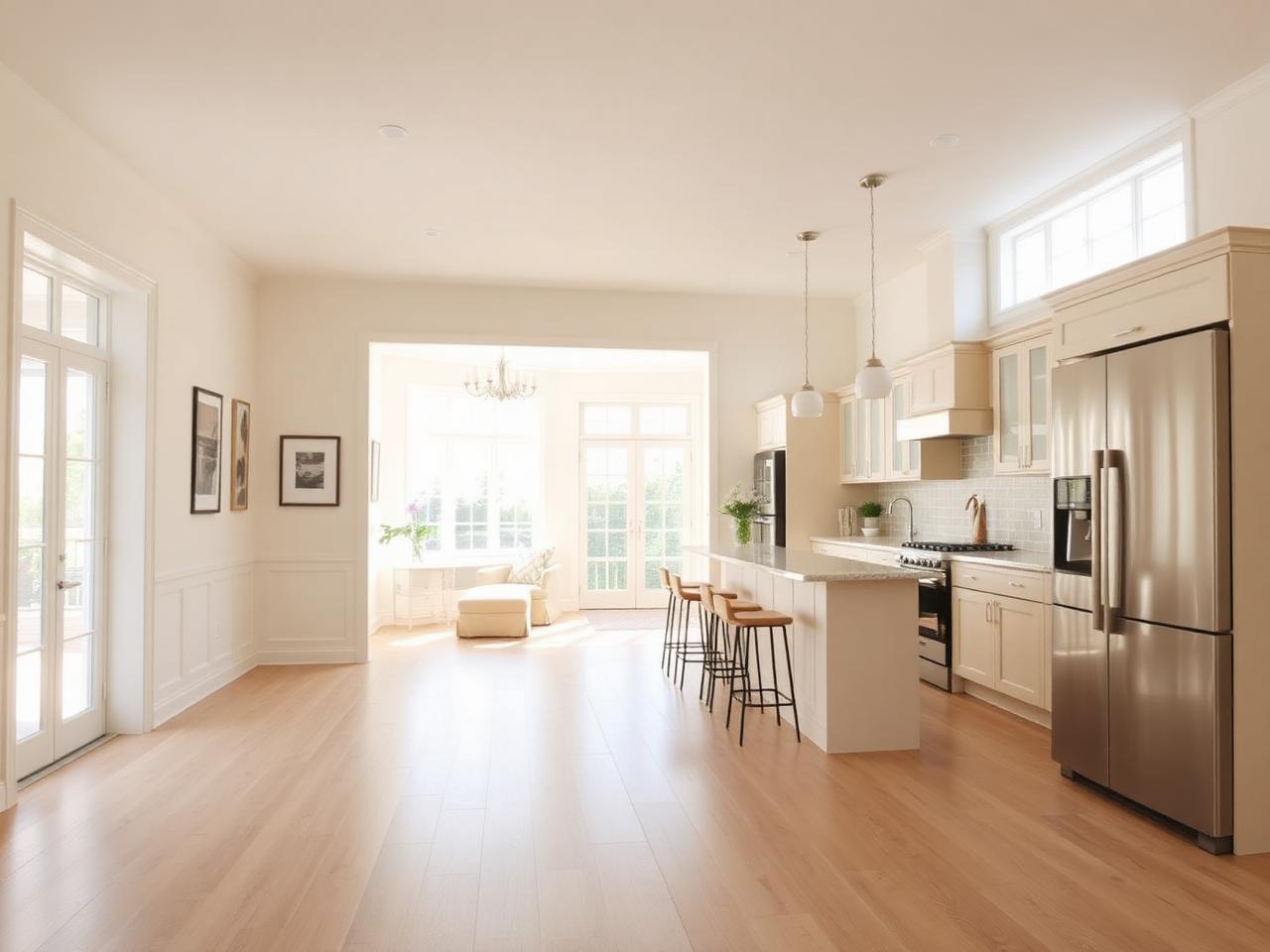 Renovated Hollis kitchen with island seating and custom cabinetry
