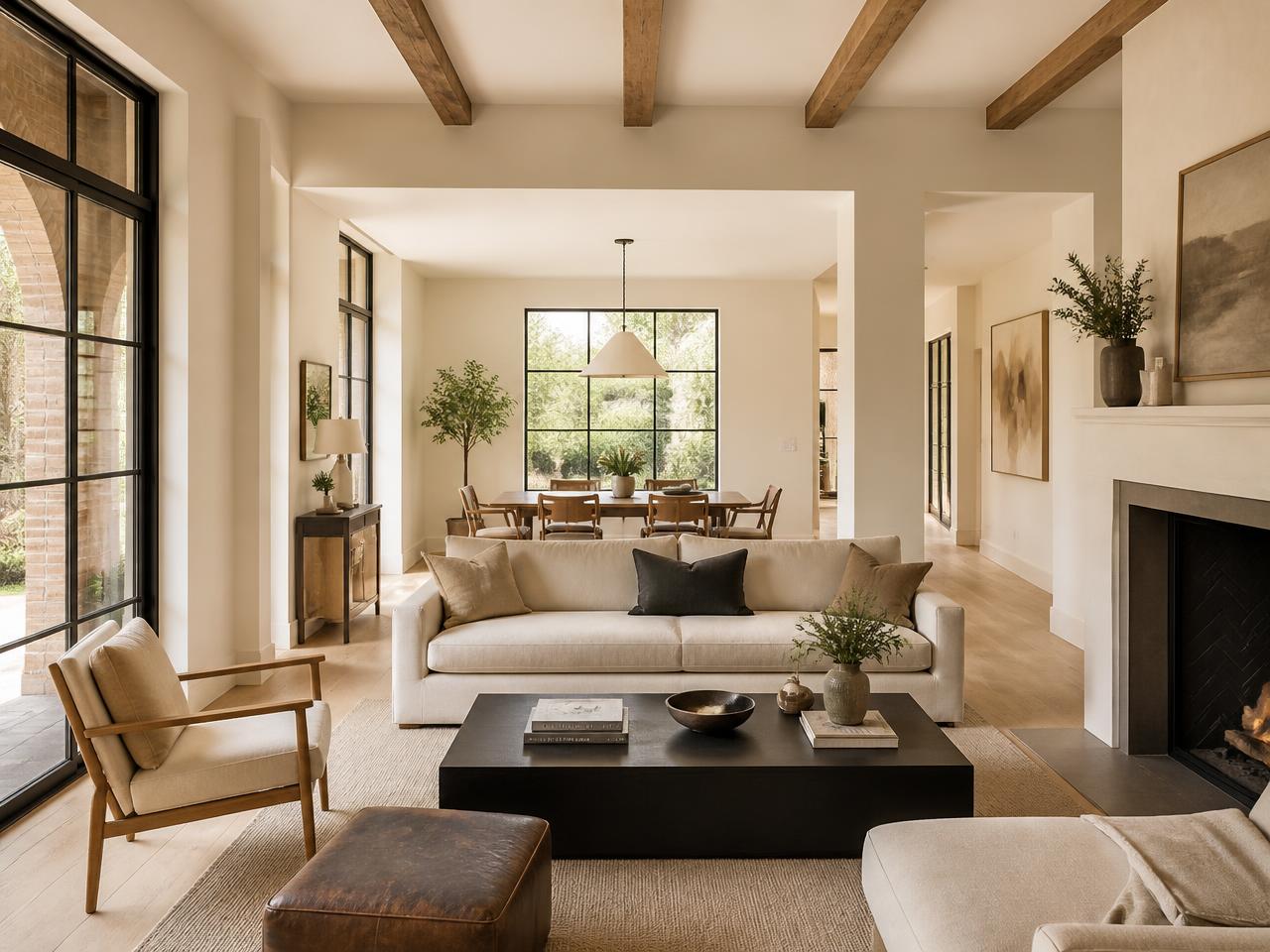 Open concept living room after a full home renovation